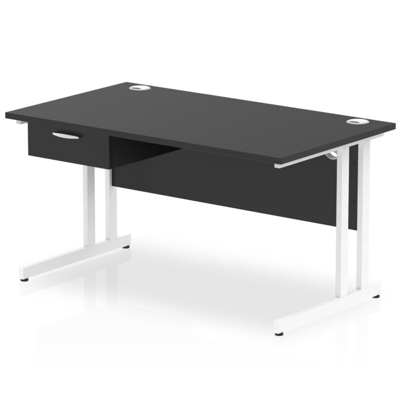 Impulse Cantilever Straight Desk White Frame With Single One Drawer Fixed Pedestal - Image 7