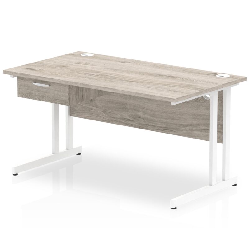 Impulse Cantilever Straight Desk White Frame With Single One Drawer Fixed Pedestal - Image 25