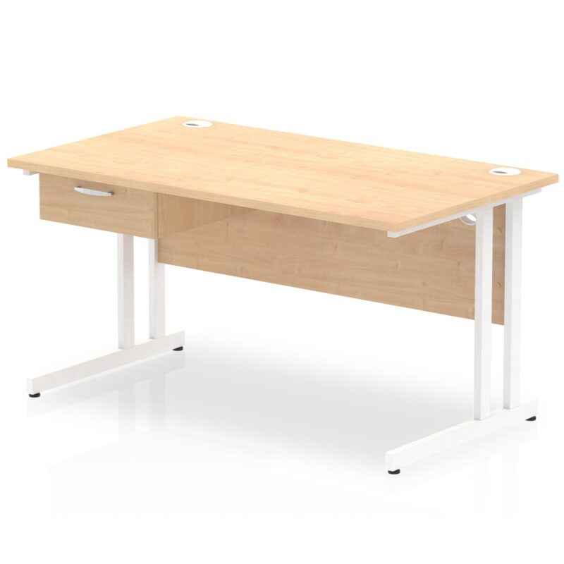 Impulse Cantilever Straight Desk White Frame With Single One Drawer Fixed Pedestal - Image 8
