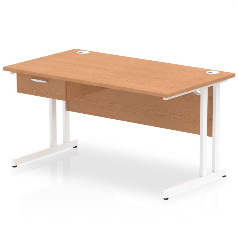 Impulse Cantilever Straight Desk White Frame With Single One Drawer Fixed Pedestal - Image 9