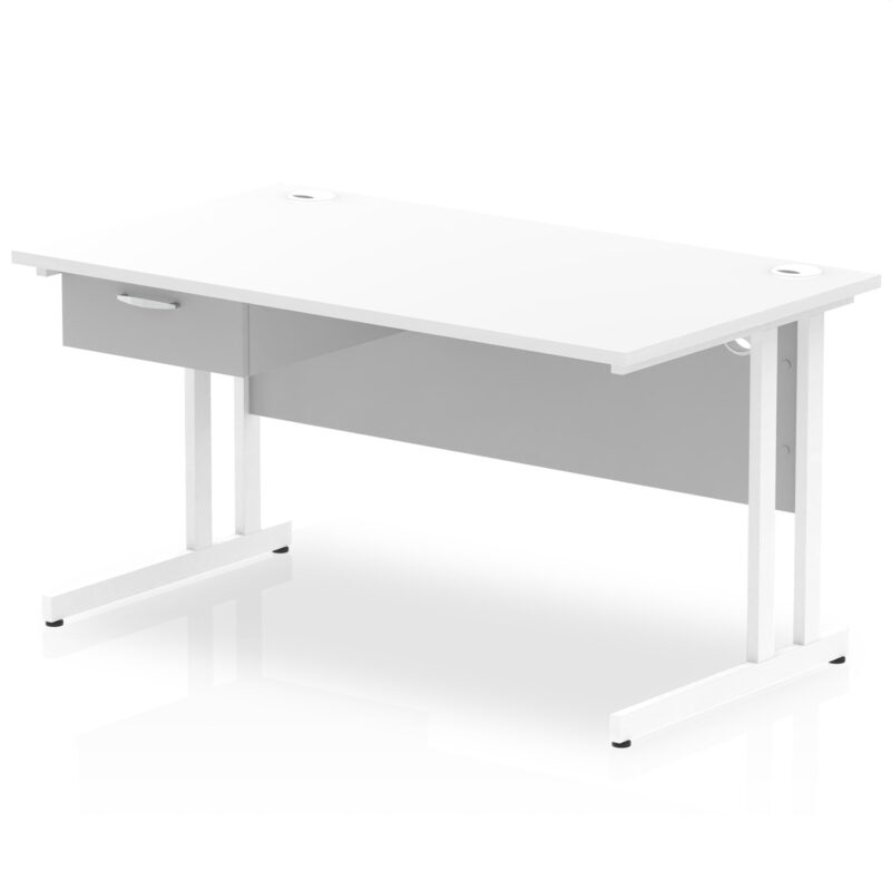 Impulse Cantilever Straight Desk White Frame With Single One Drawer Fixed Pedestal - Image 10