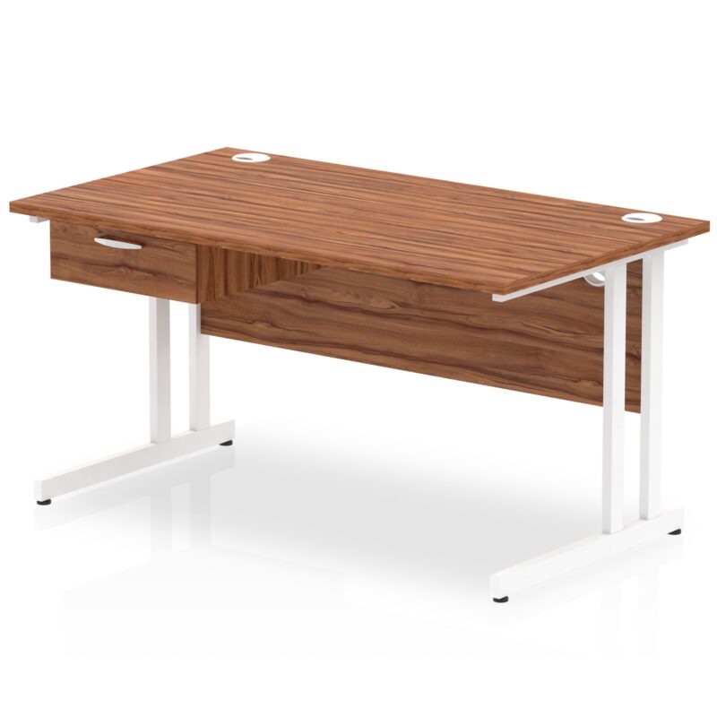 Impulse Cantilever Straight Desk White Frame With Single One Drawer Fixed Pedestal - Image 11