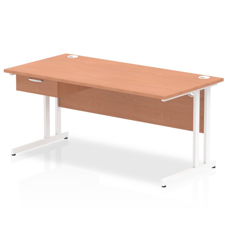 Impulse Cantilever Straight Desk White Frame With Single One Drawer Fixed Pedestal - Image 12