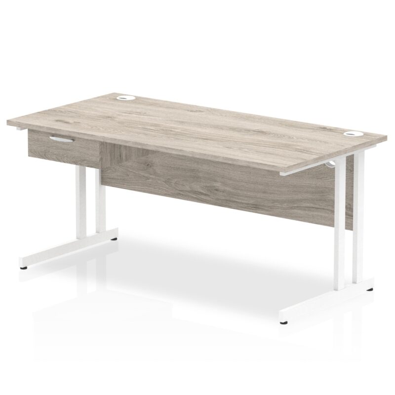 Impulse Cantilever Straight Desk White Frame With Single One Drawer Fixed Pedestal - Image 14