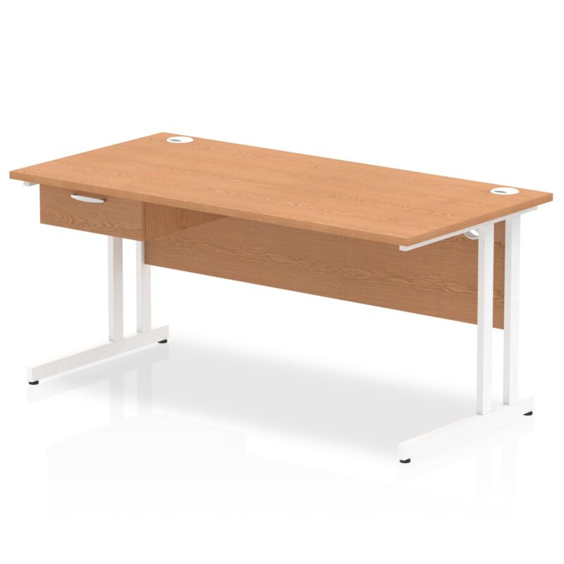 Impulse Cantilever Straight Desk White Frame With Single One Drawer Fixed Pedestal - Image 16