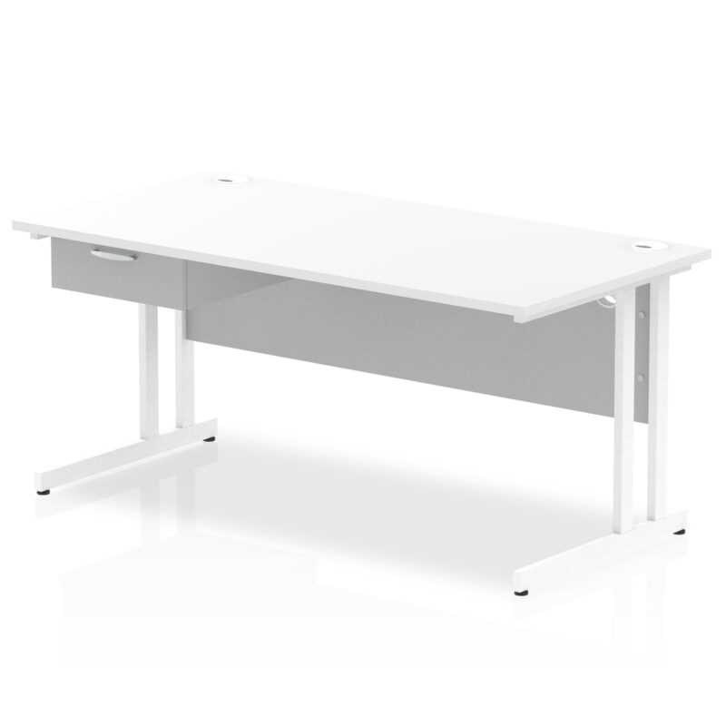 Impulse Cantilever Straight Desk White Frame With Single One Drawer Fixed Pedestal - Image 17