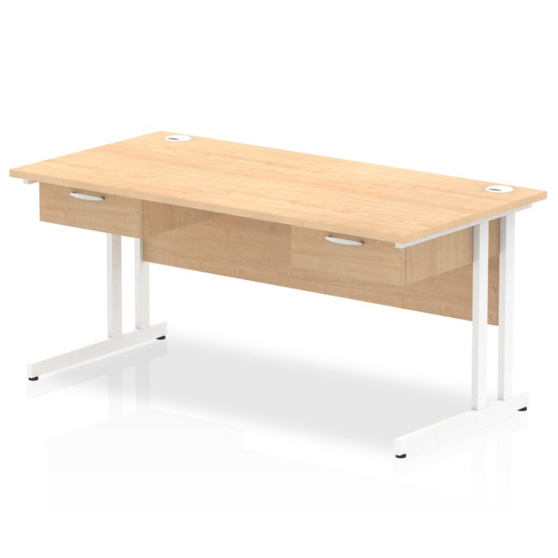 Impulse Cantilever Straight Desk White Frame With Two One Drawer Fixed Pedestals - Image 4