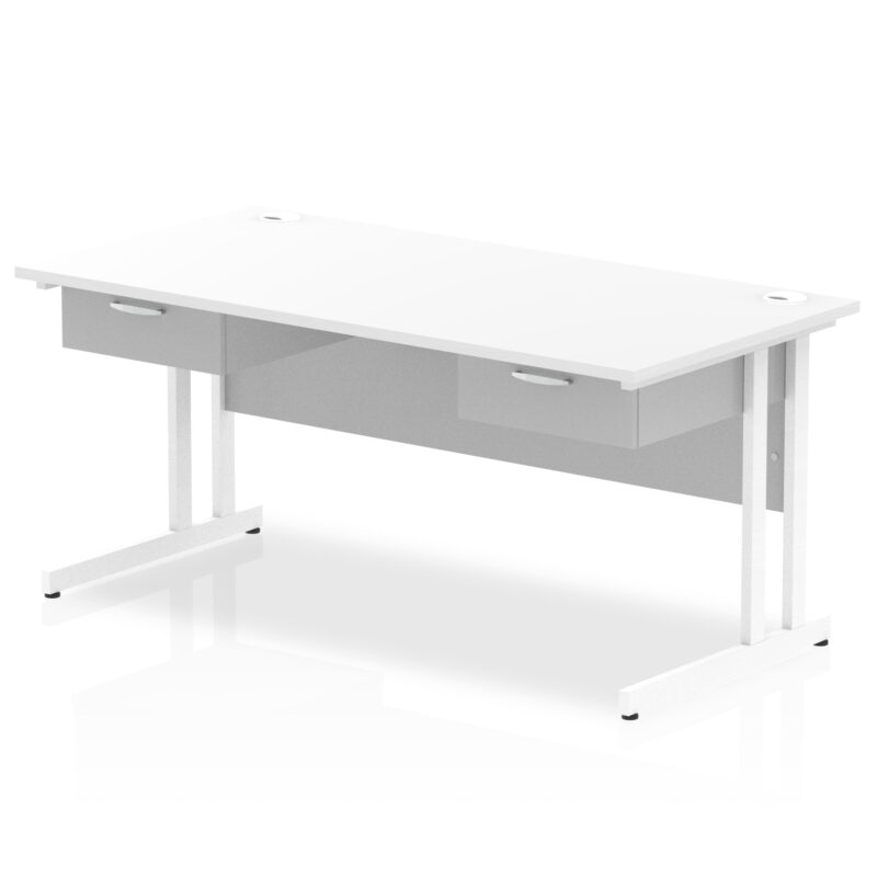 Impulse Cantilever Straight Desk White Frame With Two One Drawer Fixed Pedestals - Image 6