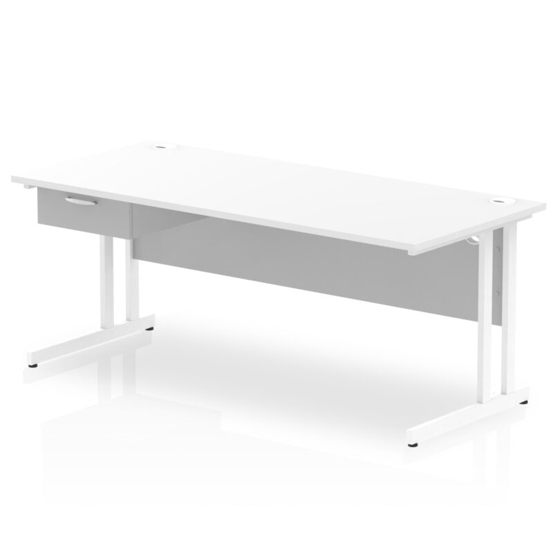 Impulse Cantilever Straight Desk White Frame With Single One Drawer Fixed Pedestal - Image 28