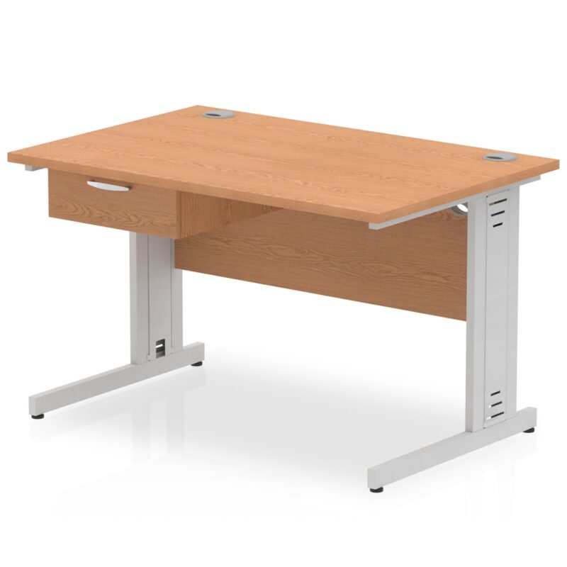 Impulse Cable Managed Straight Desk Silver Frame With Single One Drawer Fixed Pedestal - Image 26
