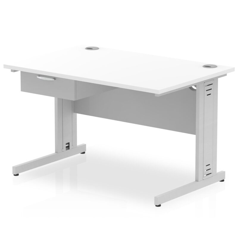 Impulse Cable Managed Straight Desk Silver Frame With Single One Drawer Fixed Pedestal - Image 5