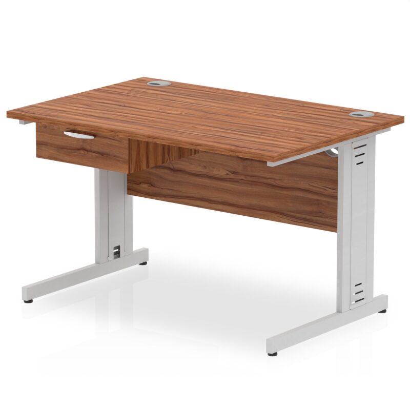 Impulse Cable Managed Straight Desk Silver Frame With Single One Drawer Fixed Pedestal - Image 6