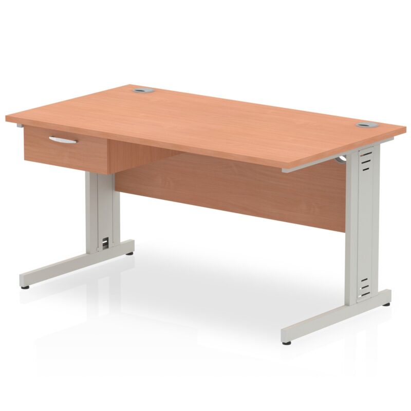 Impulse Cable Managed Straight Desk Silver Frame With Single One Drawer Fixed Pedestal - Image 7
