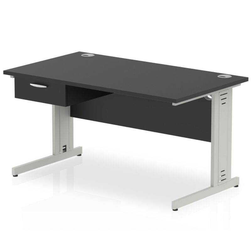 Impulse Cable Managed Straight Desk Silver Frame With Single One Drawer Fixed Pedestal - Image 8