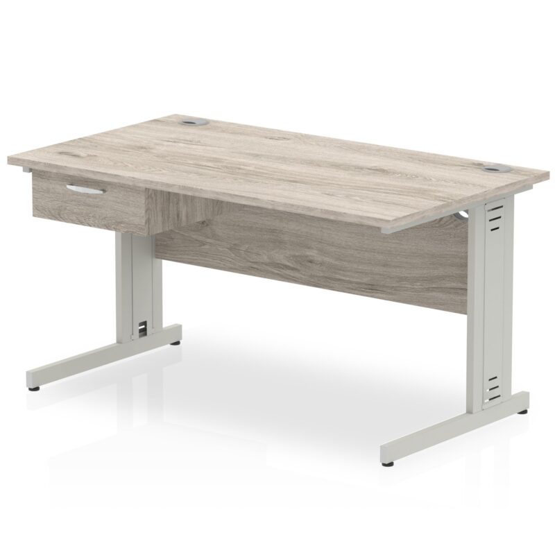 Impulse Cable Managed Straight Desk Silver Frame With Single One Drawer Fixed Pedestal - Image 9