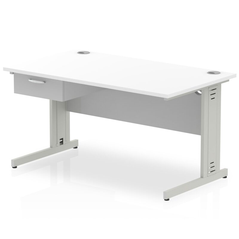 Impulse Cable Managed Straight Desk Silver Frame With Single One Drawer Fixed Pedestal - Image 12
