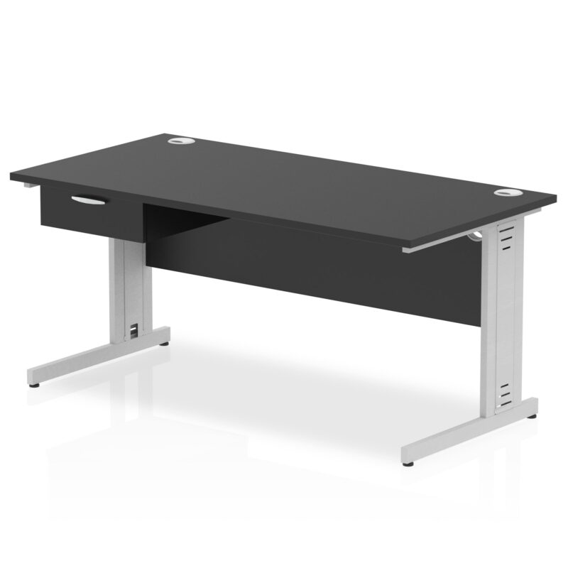 Impulse Cable Managed Straight Desk Silver Frame With Single One Drawer Fixed Pedestal - Image 28