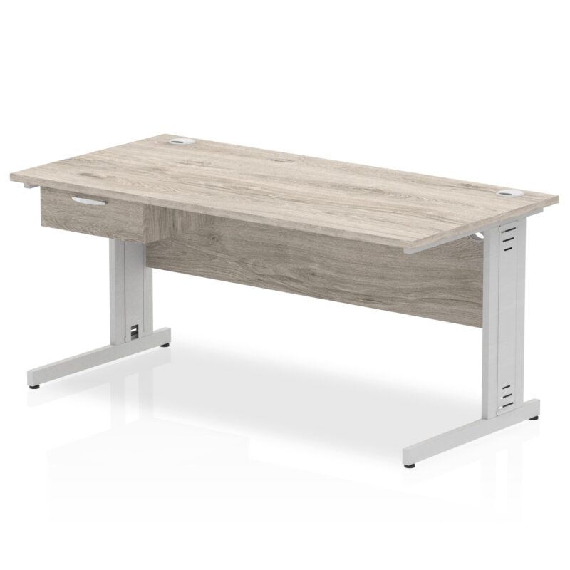 Impulse Cable Managed Straight Desk Silver Frame With Single One Drawer Fixed Pedestal - Image 14