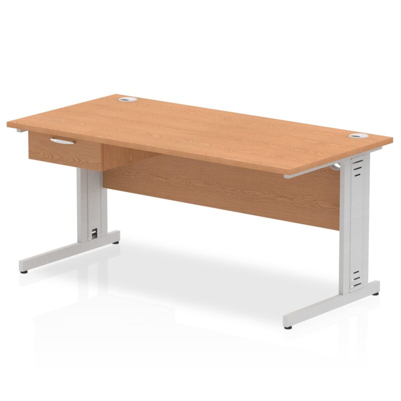 Impulse Cable Managed Straight Desk Silver Frame With Single One Drawer Fixed Pedestal - Image 16