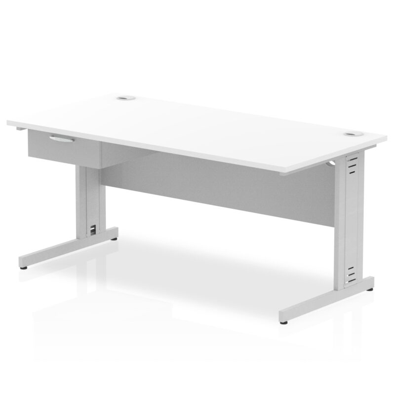 Impulse Cable Managed Straight Desk Silver Frame With Single One Drawer Fixed Pedestal - Image 17