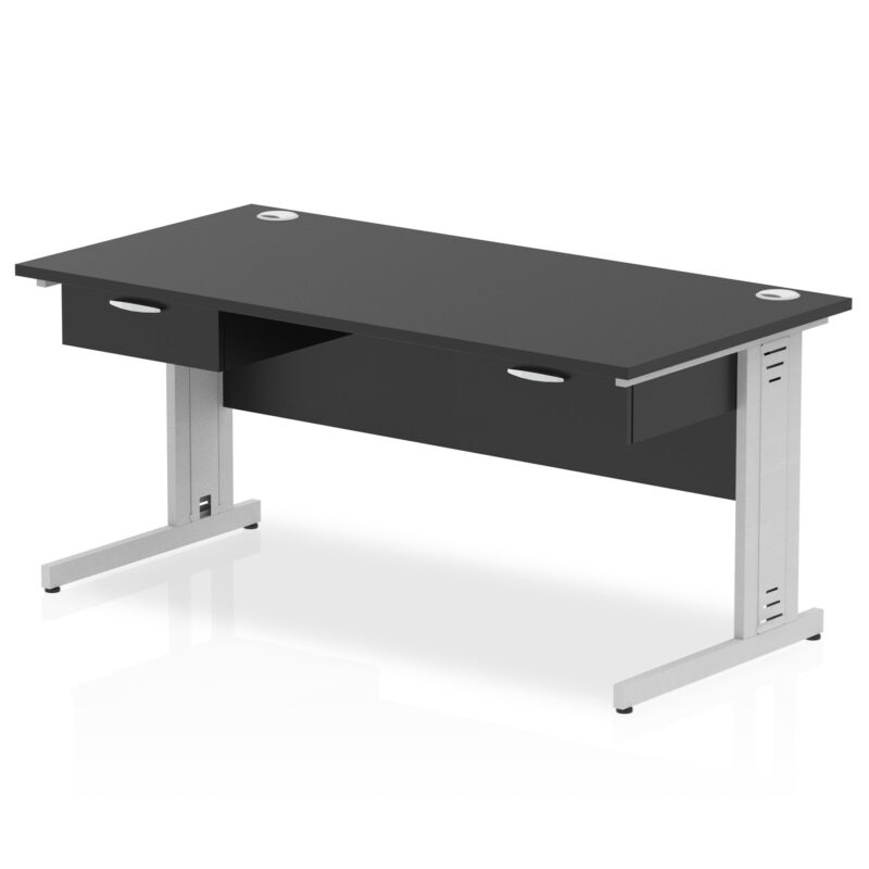 Impulse Cable Managed Straight Desk Silver Frame With Two One Drawer Fixed Pedestals - Image 2