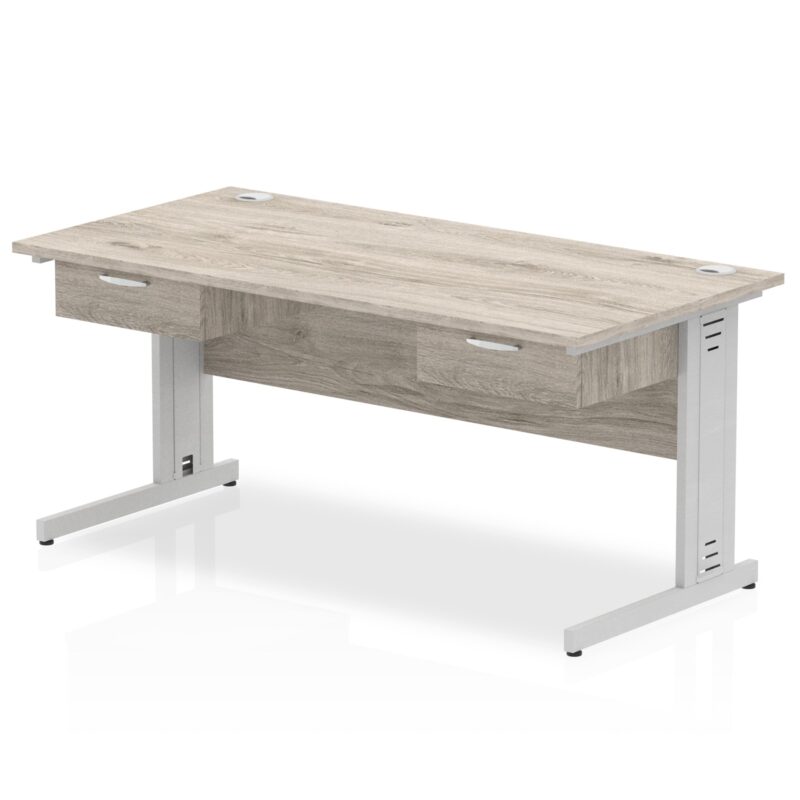 Impulse Cable Managed Straight Desk Silver Frame With Two One Drawer Fixed Pedestals - Image 3