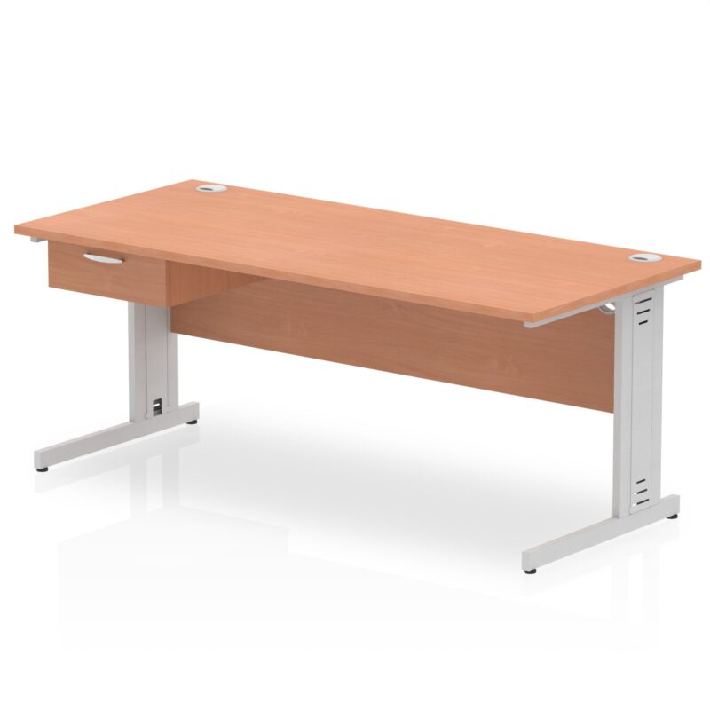 Impulse Cable Managed Straight Desk Silver Frame With Single One Drawer Fixed Pedestal - Image 19