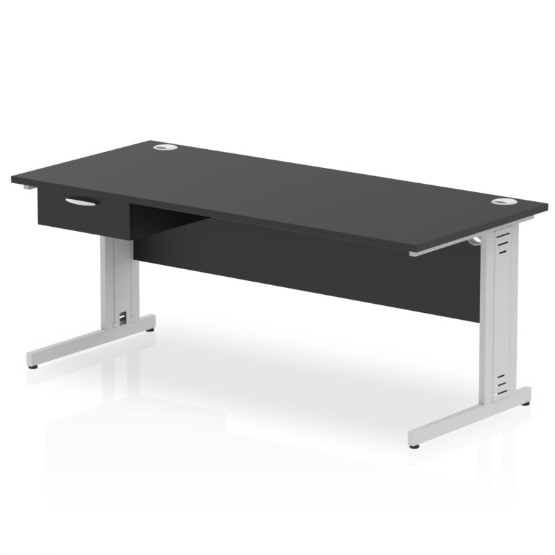 Impulse Cable Managed Straight Desk Silver Frame With Single One Drawer Fixed Pedestal - Image 20