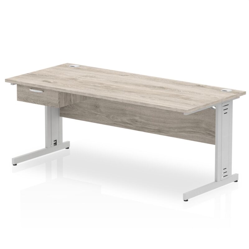 Impulse Cable Managed Straight Desk Silver Frame With Single One Drawer Fixed Pedestal - Image 21