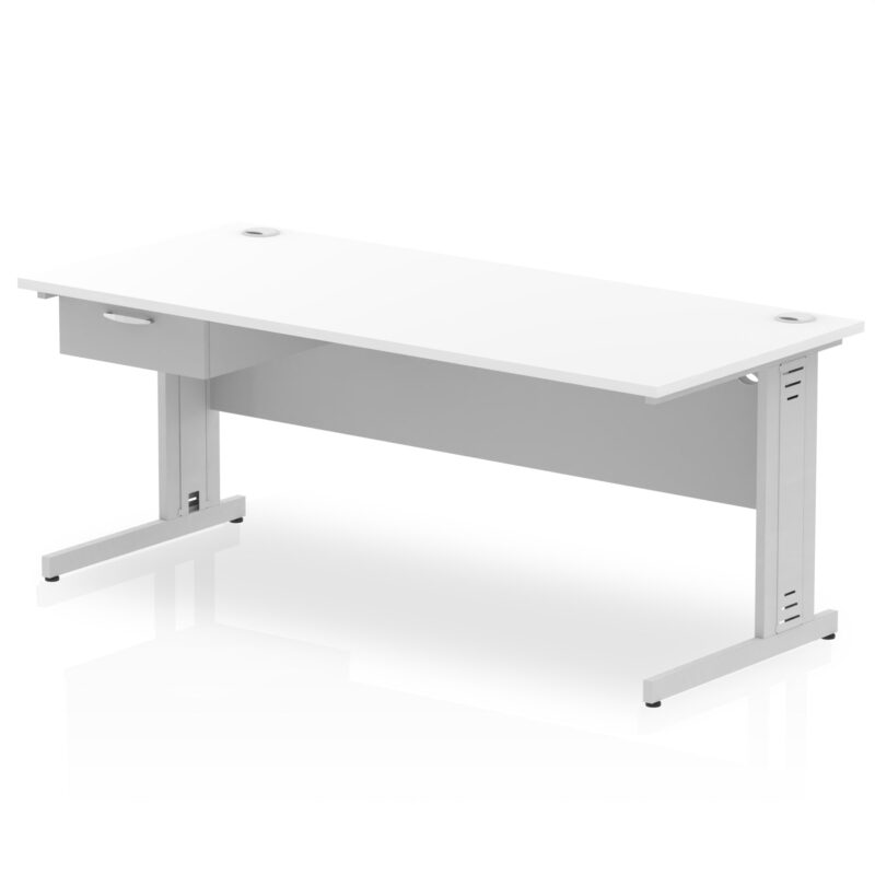 Impulse Cable Managed Straight Desk Silver Frame With Single One Drawer Fixed Pedestal - Image 24