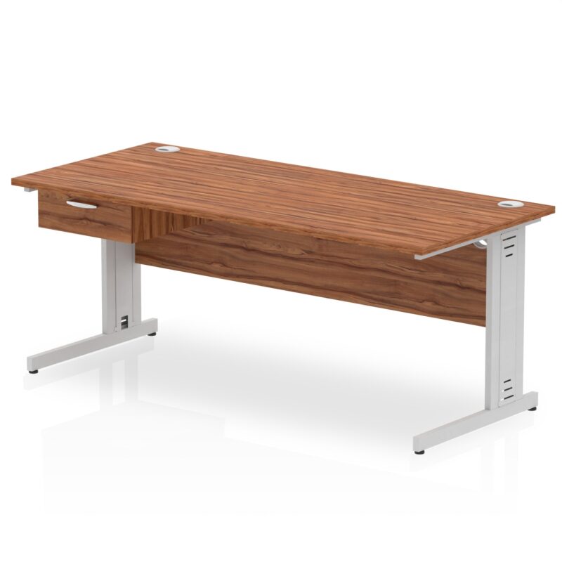 Impulse Cable Managed Straight Desk Silver Frame With Single One Drawer Fixed Pedestal - Image 25