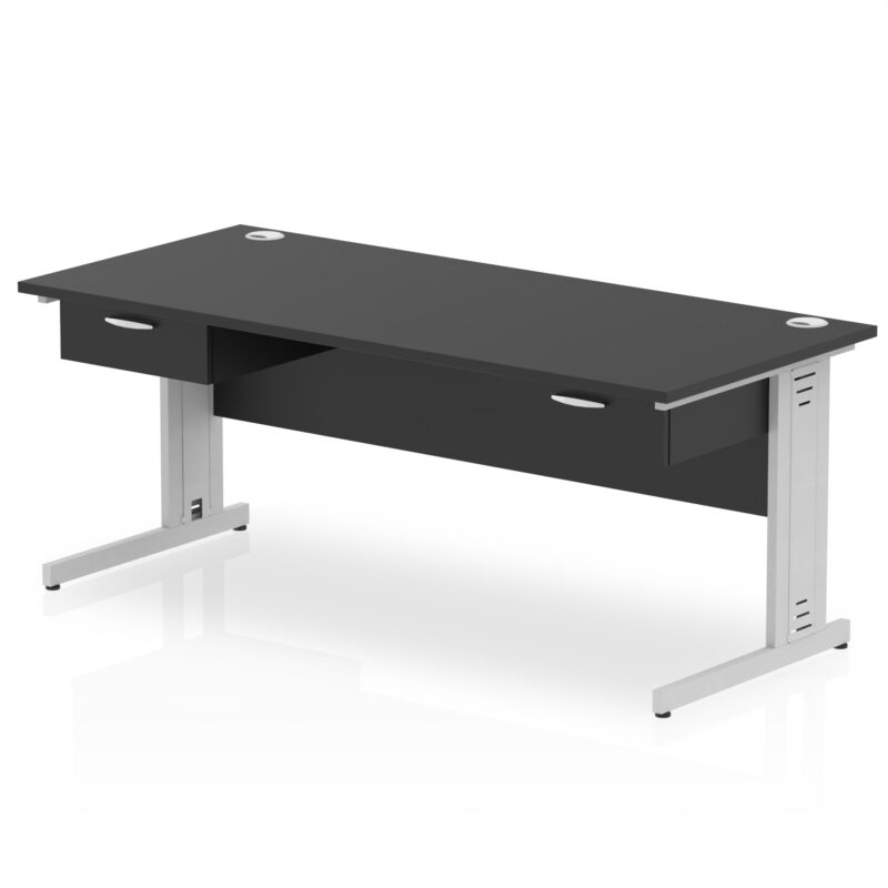Impulse Cable Managed Straight Desk Silver Frame With Two One Drawer Fixed Pedestals - Image 9