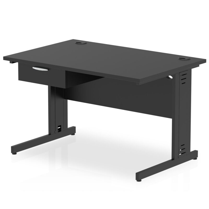 Impulse Cable Managed Straight Desk Black Frame With Single One Drawer Fixed Pedestal - Image 2