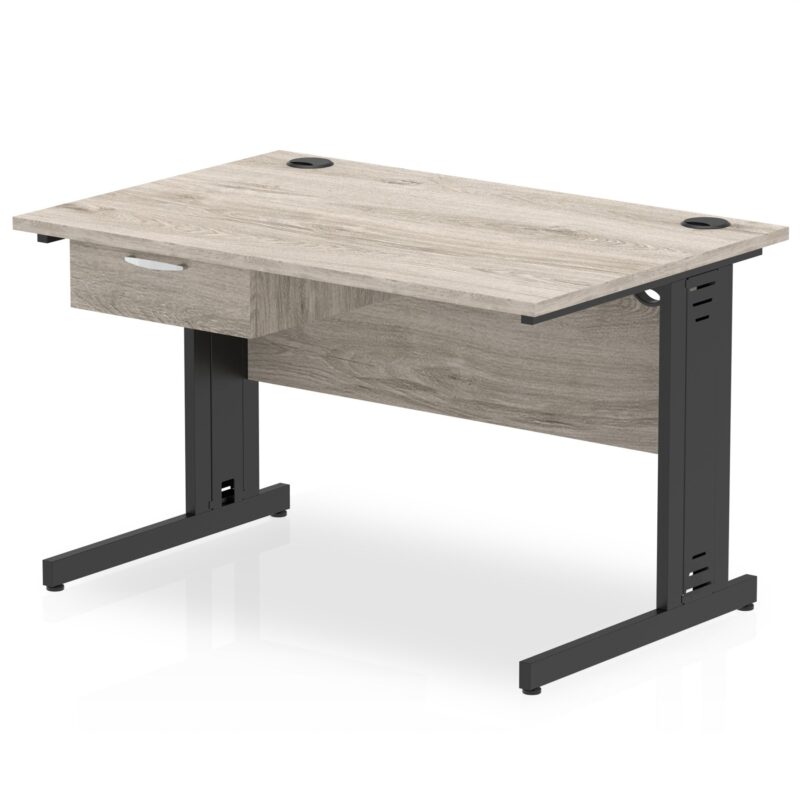 Impulse Cable Managed Straight Desk Black Frame With Single One Drawer Fixed Pedestal - Image 3