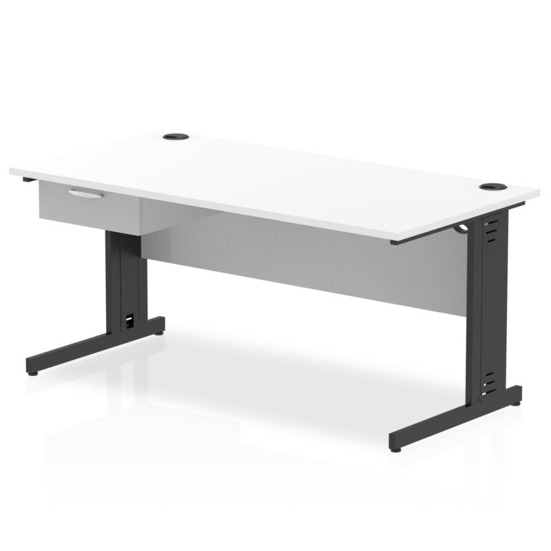 Impulse Cable Managed Straight Desk Black Frame With Single One Drawer Fixed Pedestal - Image 19