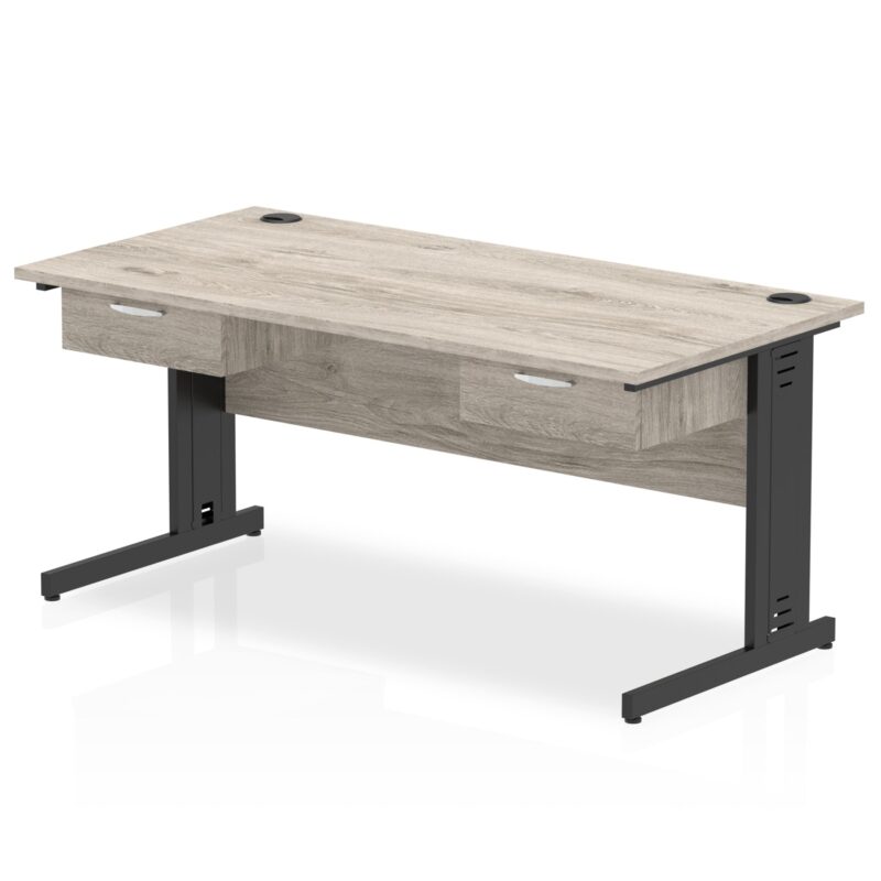 Impulse Cable Managed Straight Desk Black Frame With Two One Drawer Fixed Pedestals - Image 2