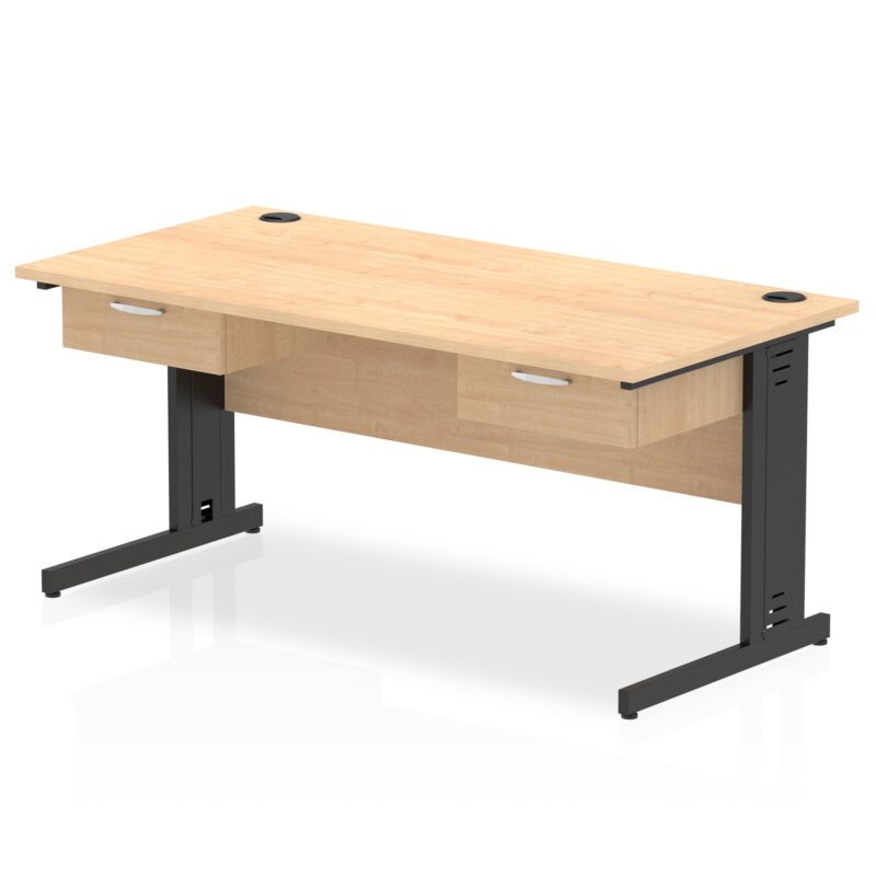 Impulse Cable Managed Straight Desk Black Frame With Two One Drawer Fixed Pedestals - Image 3