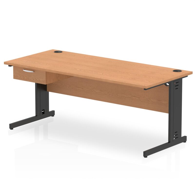 Impulse Cable Managed Straight Desk Black Frame With Single One Drawer Fixed Pedestal - Image 25