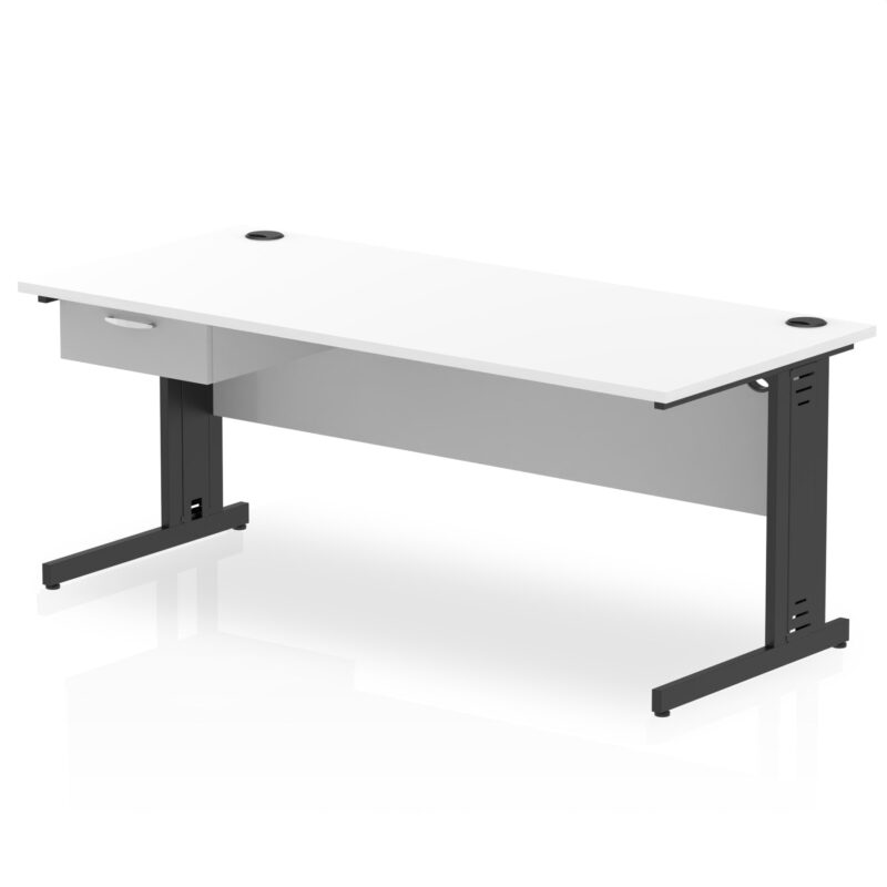 Impulse Cable Managed Straight Desk Black Frame With Single One Drawer Fixed Pedestal - Image 26