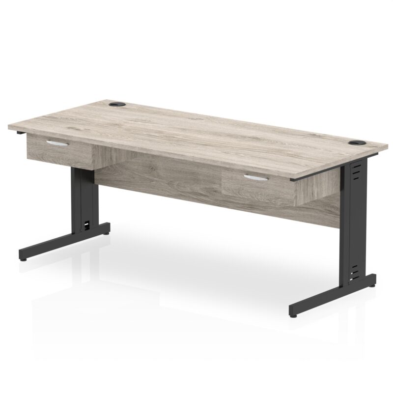 Impulse Cable Managed Straight Desk Black Frame With Two One Drawer Fixed Pedestals - Image 9