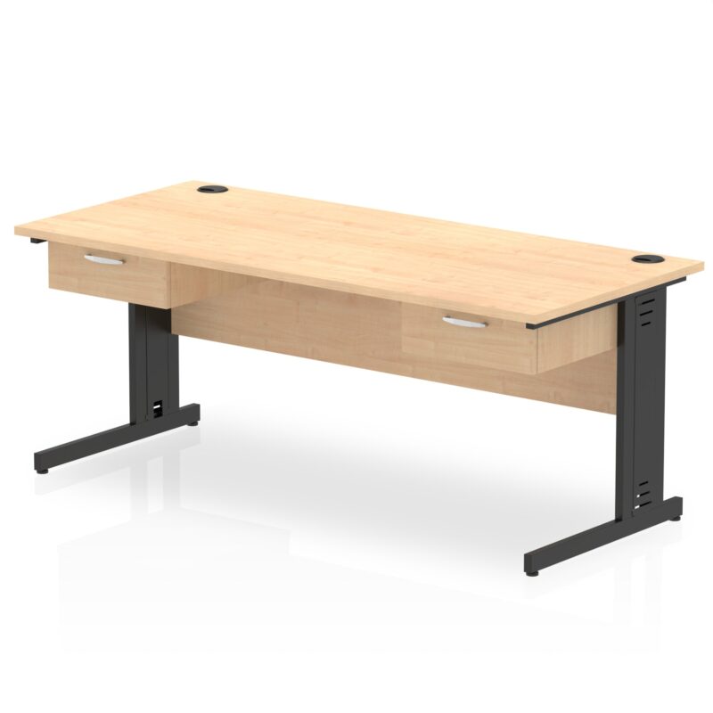 Impulse Cable Managed Straight Desk Black Frame With Two One Drawer Fixed Pedestals - Image 10