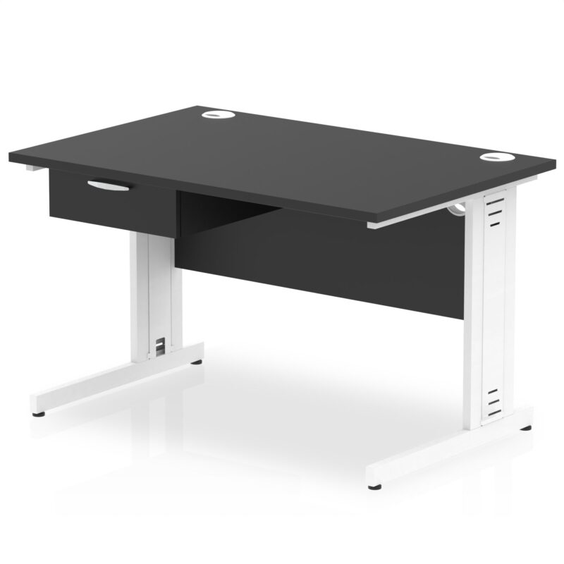 Impulse Cable Managed Straight Desk White Frame With Single One Drawer Fixed Pedestal - Image 2
