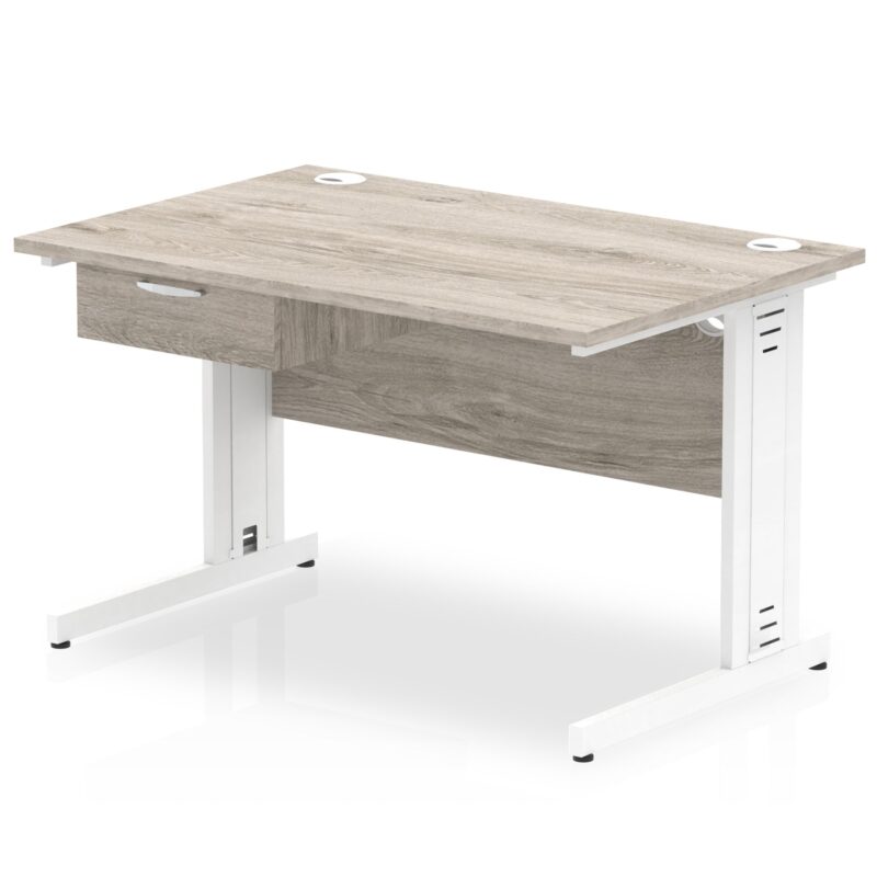 Impulse Cable Managed Straight Desk White Frame With Single One Drawer Fixed Pedestal - Image 3