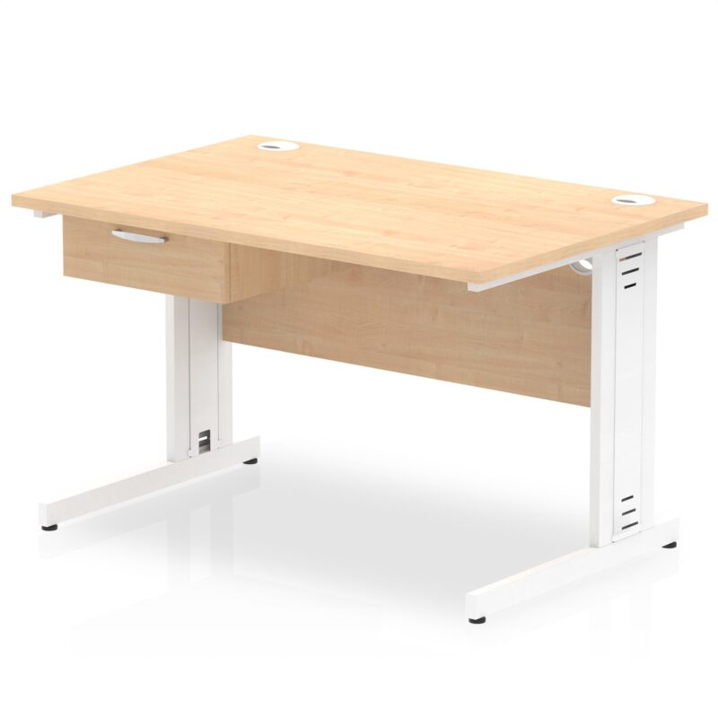 Impulse Cable Managed Straight Desk White Frame With Single One Drawer Fixed Pedestal - Image 4