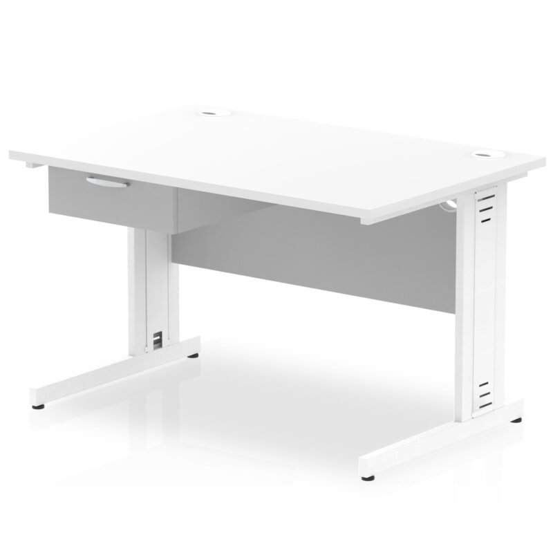 Impulse Cable Managed Straight Desk White Frame With Single One Drawer Fixed Pedestal - Image 6