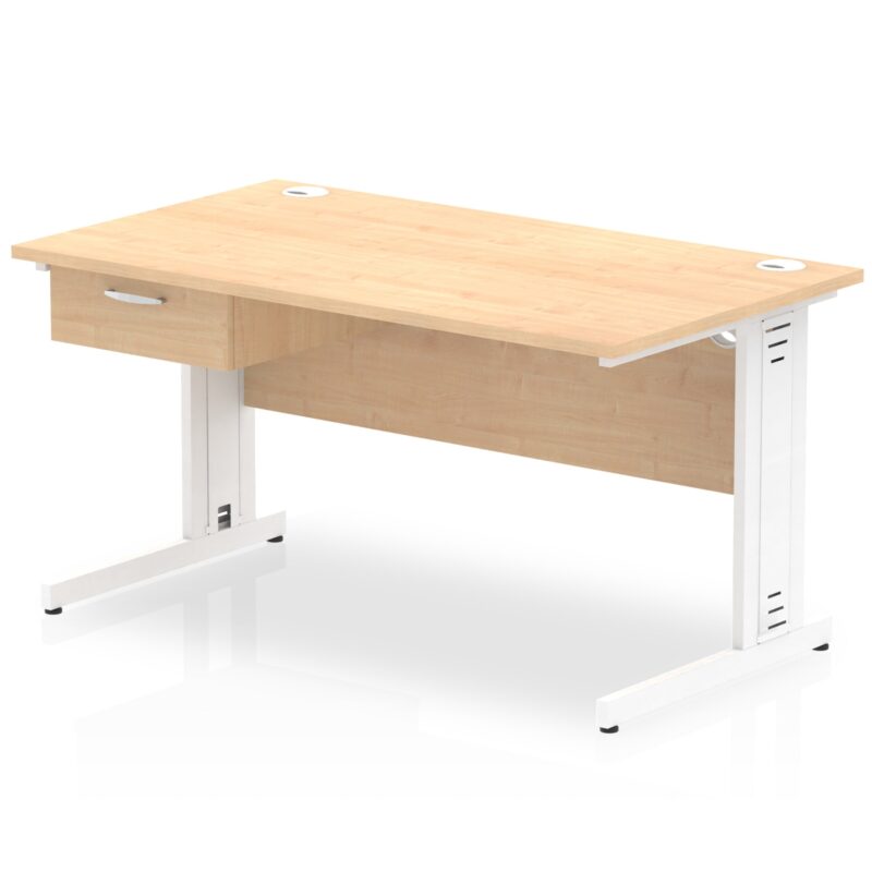 Impulse Cable Managed Straight Desk White Frame With Single One Drawer Fixed Pedestal - Image 11