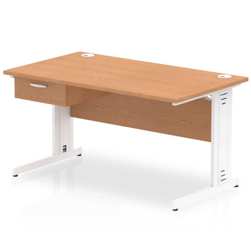 Impulse Cable Managed Straight Desk White Frame With Single One Drawer Fixed Pedestal - Image 12