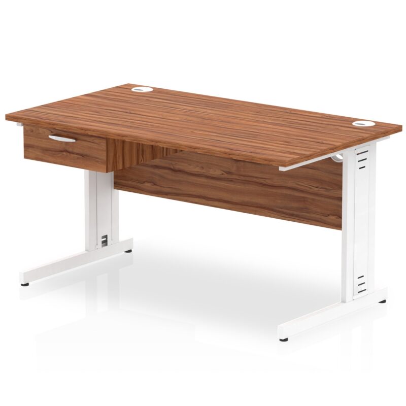 Impulse Cable Managed Straight Desk White Frame With Single One Drawer Fixed Pedestal - Image 14