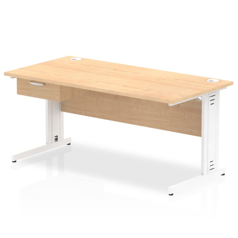 Impulse Cable Managed Straight Desk White Frame With Single One Drawer Fixed Pedestal - Image 18