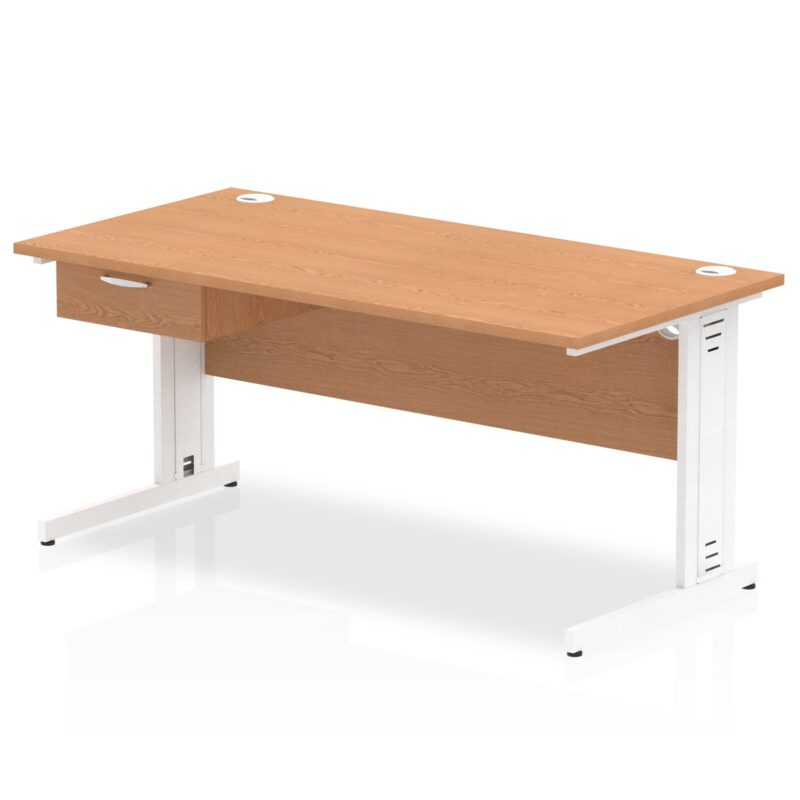 Impulse Cable Managed Straight Desk White Frame With Single One Drawer Fixed Pedestal - Image 19